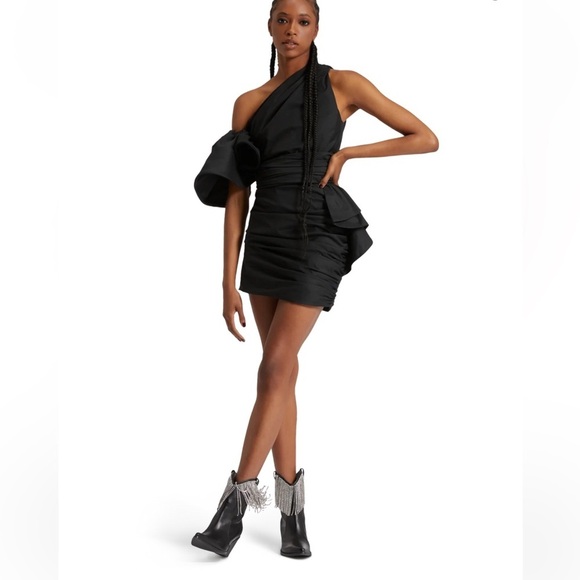 Redemption One‎ Shoulder Mini Dress in Popeline Black Sz S - Picture 2 of 7